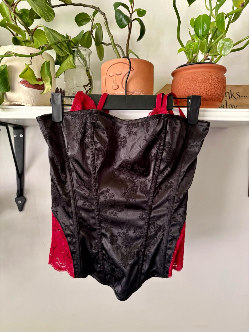 Frederick's of Hollywood Black Bustier with Red Lace Accents